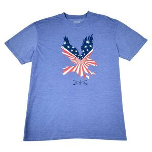 Mens XXL "HOME OF THE BRAVE" Blue Patriotic Soft Cotton Blend Short Sleeve Shirt